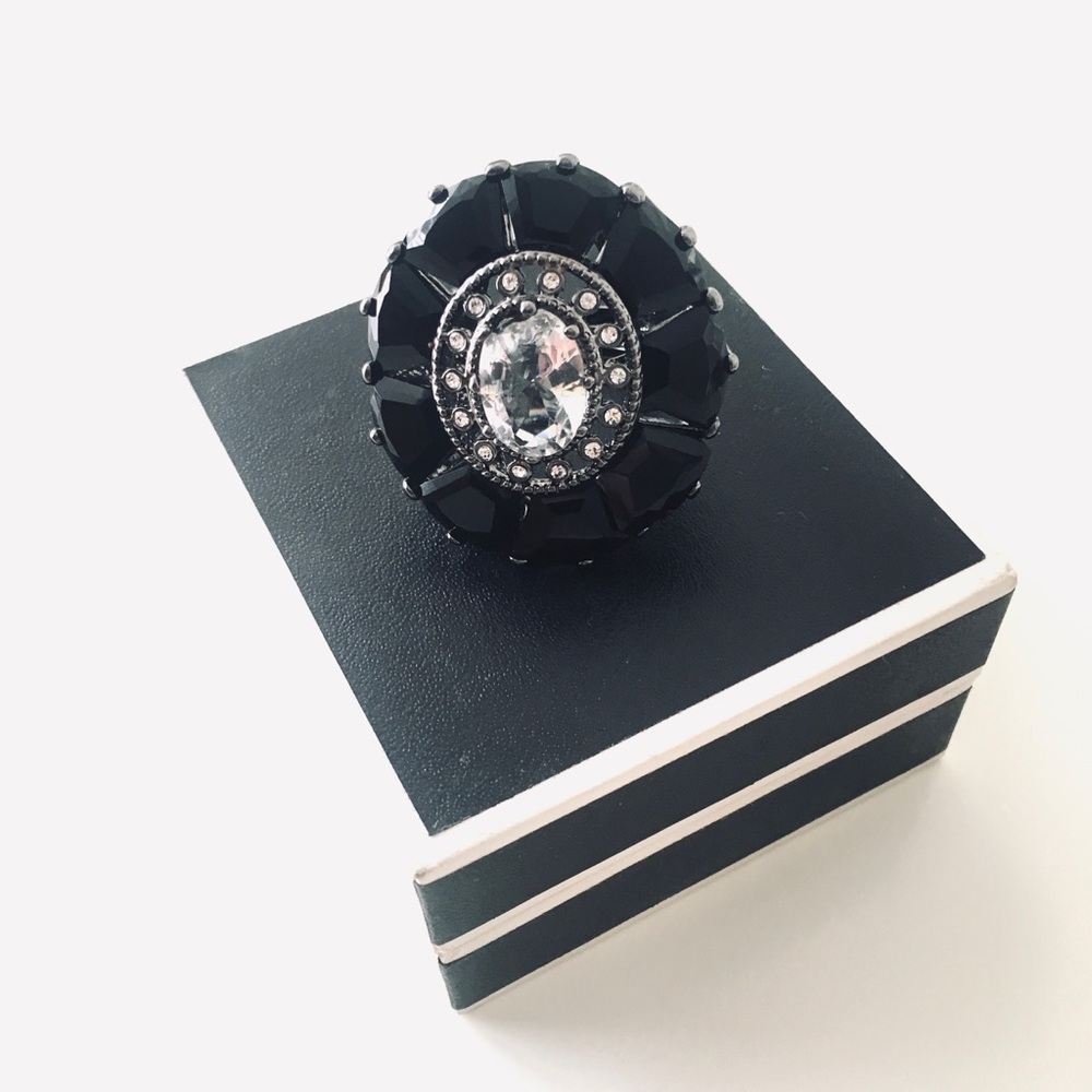 Black Statement Ring With Clear Rhinestone’s - image 1